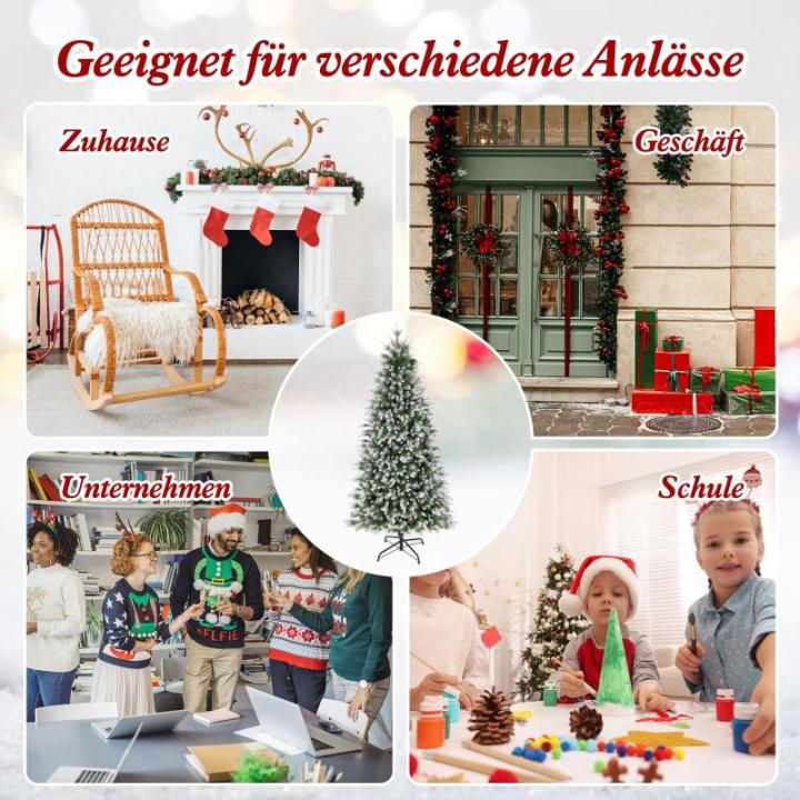 Kunstkerstboom van PE en pvc, 180 cm, met sneeuw, 1000 takuiteinden, eenvoudige montage, metalen gewrichten en inklapbare standaard, kerstboom voor kantoor, thuis, winkel, feest, v