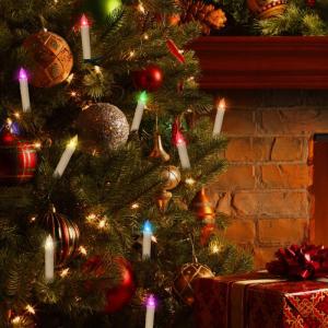 20 Led-kerstboomkaarsen, draadloos, met afstandsbediening, timer, flikkerend, kleurrijk en warm wit, kerstverlichting, voor binnen en buiten, waterdicht, kerstdecoratie, lichtketti