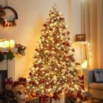Kerstboom met ledlampjes en sneeuwvlokken, metalen standaard, kunstkerstboom, voor kerstdecoratie (180 cm met kleurrijke leds)