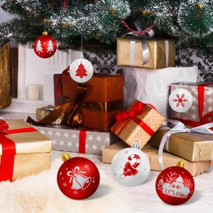 , kunststof kerstboomversiering, 16 stuks, kerstboomversiering, decoratie, Kerstmis, rood-wit, kerstdecoratie, kerstboomballen met sleutelkoord