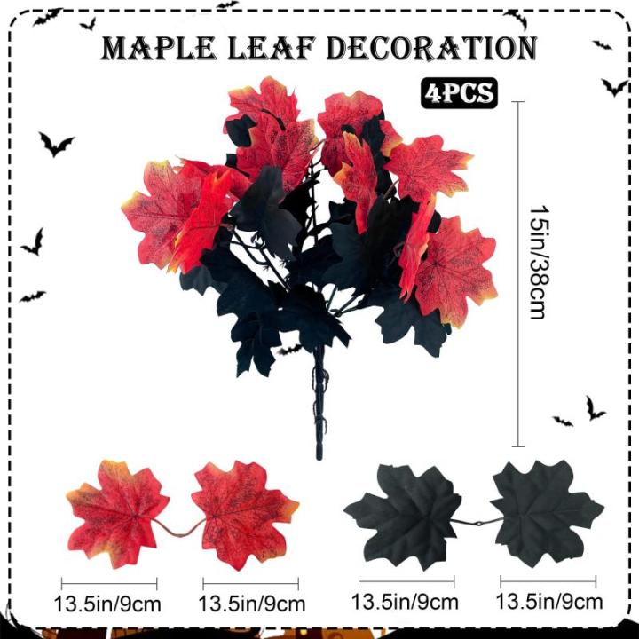 4 stuks kunstmatige esdoornbladeren, herfstbladeren, esdoorntak, decoratie voor Halloween, Thanksgiving, kunstesdoornbladeren, herfst, voor binnen en buiten, vazen (Halloween)