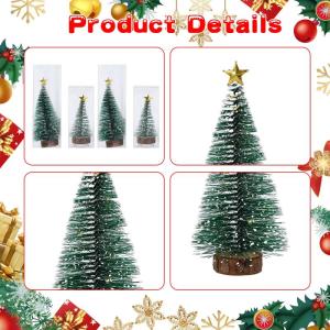 Mini-kerstboom met licht, 4 stuks, 15 cm/10 cm, mini-sneeuwvorst-, led-tafel, dennen met houten sokkel, kunstkerstboom met lichtketting voor winter, Xmas, thuis, kantoor, doe-het-z