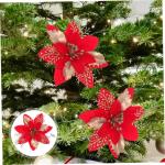 6 Stück Seidentuch Weihnachtsbaumdekoration Rote Ornamente Weihnachtsdekoration PVC Weihnachtsblumenkopf