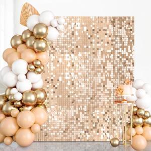 Schimmernder Wandpaneel Hintergrund Champagner - Glamour-Pailletten 24 Paneele Glitzer Hintergrund Dekorationen 3D Wandpaneel für Party Geburtstag Hochzeit Verlobung Jahrestag Zer