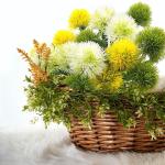 15 stuks kunstmatige paardenbloem, , plantenboeket met 1 vaas, kraftpapieren zak, plastic struikenborstels, plant nepgras voor binnen en buiten (wit, geel, groen)