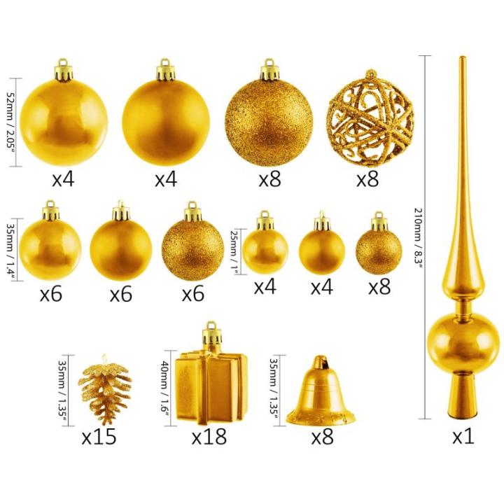 Set met boompiek, 101-delig, kerstboomversiering