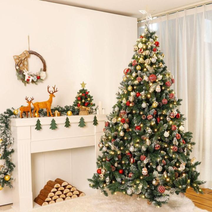 Kunstkerstboom met verlichting witte sneeuw LED kerstboom voor kerstdecoratie (180 cm 340LED)