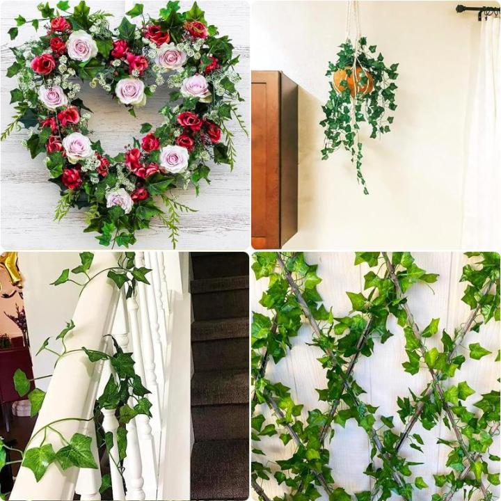 Ivy Kunstslingerset, 2,1 m klimopanken, 24 stuks decoratieve groene voor thuis, tuin en evenementdecoratie, duurzame en natuurlijke nepklimopplanten