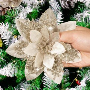 12 stuks glitter kerstster bloemen kerstbloemen met 12 stuks kunststof wortelstokken 12 stuks clips kunstglitter kerstboom bloemen voor kerstboom Nieuwjaar decoraties