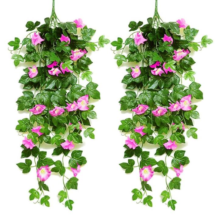 2 stuks kunstmatige blauweregen wijnstok kunstmatige hangende bloemen nepplanten voor tuin hek balkon buiten binnen decoratie (rozengroen, 90 cm)