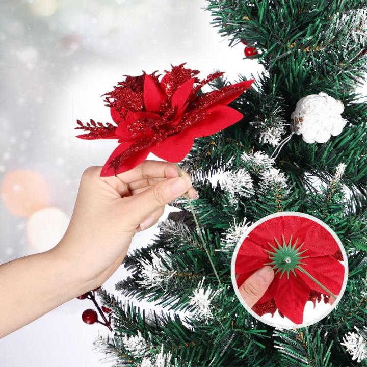 12 Weihnachtsstern-Weihnachtsdekorationen Weihnachtsbaum-Blumendekorationen Mit Clips Und Stielen Künstliche Weihnachtssterne Für Weihnachtskranz-Partydekorationen
