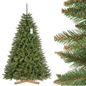 Kunstkerstboom 220 cm, spar, natuur, met kerstboom, houten standaard, kunstdennenboom met groene stam, gemaakt in de EU