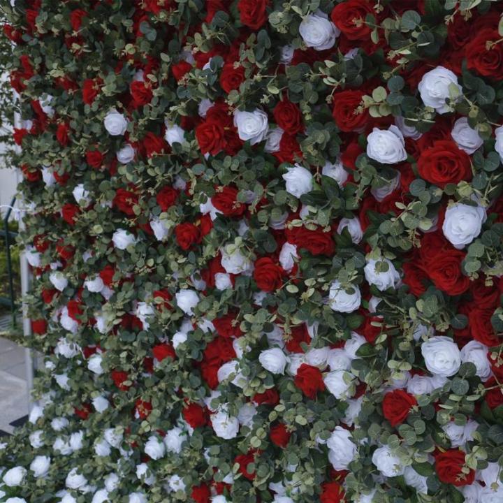 Roter Und Weißer Farbverlauf Stoffhintergrund 5D Hochzeitsblumenwand, Künstliche Rosenwand Hintergrundwand Für Fotohintergrund Home Party Hochzeitskulisse(1.2 * 2.4m/3.9 * 7.8ft