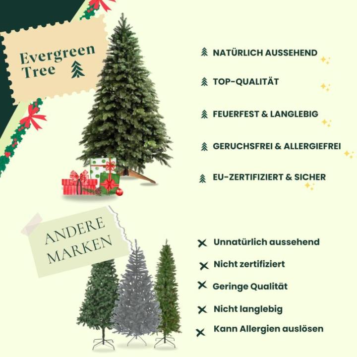 Kunstkerstboom, 210 cm, natuurgetrouwe 100% spuitgietkerstboom met houten standaard, Made in EU, kunstkerstboom