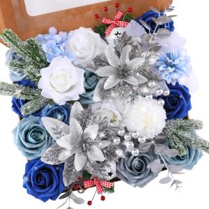 Künstliche Weihnachtsblumen, Mischung aus Seidenblumen, künstliche Rosen mit Stielen für selbstgemachte Hochzeit, Brautsträuße, Tischdekoration, Heimdekoration.