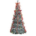 Künstlicher, vordekorierter, beleuchteter Pop-up-Weihnachtsbaum mit hängenden Kugeln für Weihnachtsdekoration (Gold und Rot)