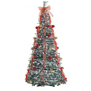 Künstlicher, vordekorierter, beleuchteter Pop-up-Weihnachtsbaum mit hängenden Kugeln für Weihnachtsdekoration (Gold und Rot)