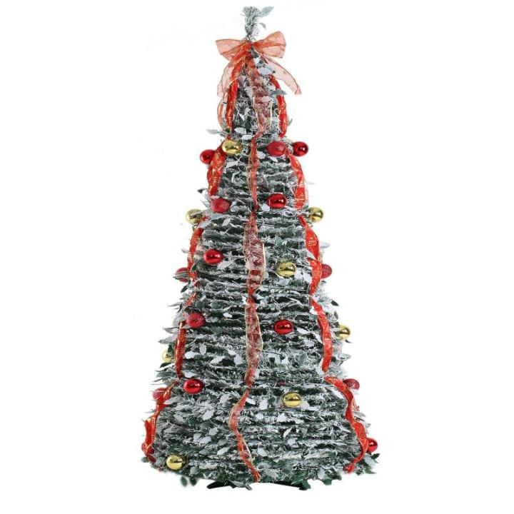 Künstlicher, vordekorierter, beleuchteter Pop-up-Weihnachtsbaum mit hängenden Kugeln für Weihnachtsdekoration (Gold und Rot)