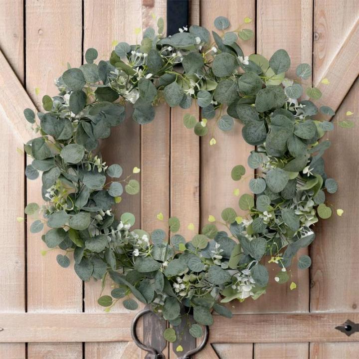 2 stuks kunstslingers, eucalyptus met wilgenbladeren, groene bladeren, witte bloemen, slinger, kunstplant, hangplant voor achtergrond, bruiloft, decoratie, tafelloper, middenstuk
