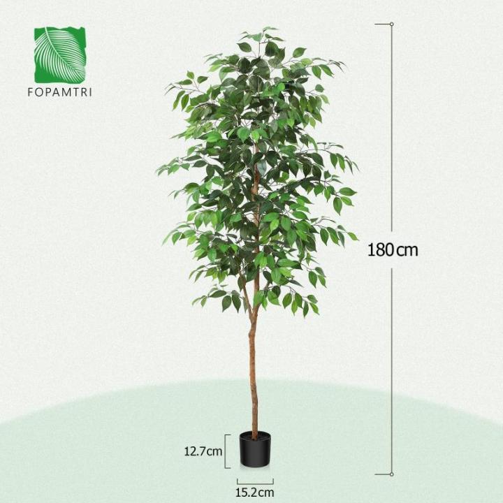 Ficus Benjamina , 180 cm, groot, met natuurhouten stam, kamerplant, kunstboom in pot, voor thuis, kantoor, balkon, decoratie (2 stuks)