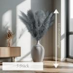Kunstmatig pampasgras, groot, kleur grijs, 5 stelen, 100 cm lengte, kunstmatig pampasgras woonkamer, droogbloemen voor slaapkamer, bruiloft, boho-decoratie