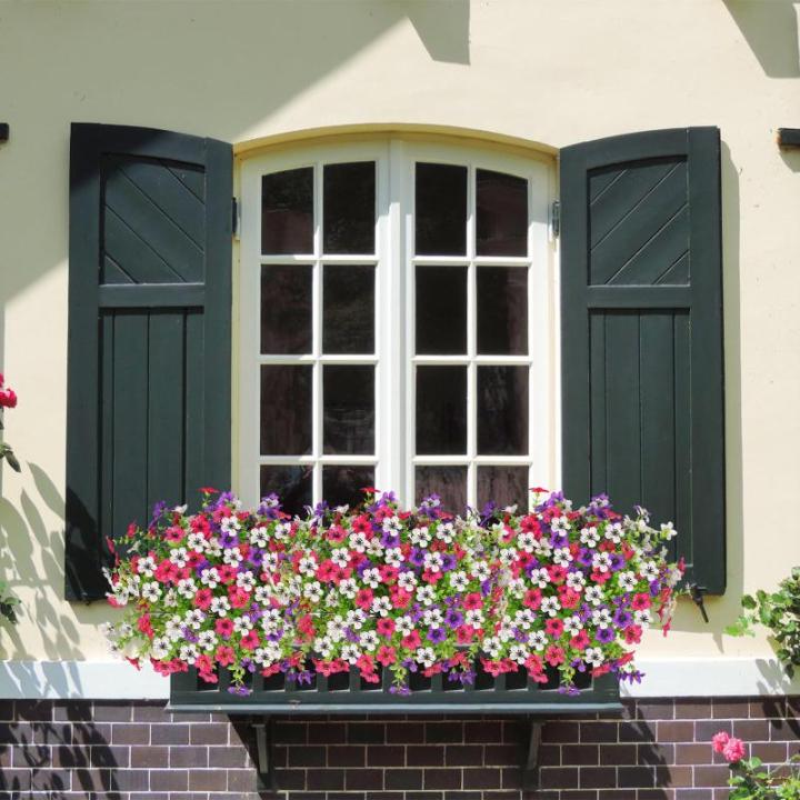 Kunstbloemen, 9 bundels voor buiten, uv-bestendig, namaakbloemen, vervaagt niet, groene kunstplant, tuin, veranda, raam, box, kantoor, struiken, decoreren, gemengde kleuren