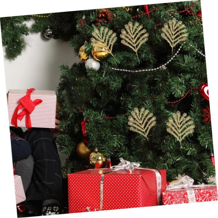 Ceramic Ornaments 10 Stück Weihnachtsblätter für den Außenbereich, Weihnachtsbaum, künstliche Blätter, künstliche Tannenzweige, Weihnachts-Tannenzweige, glitzernde Blätter,