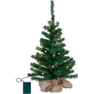 Kunstkerstboom 60 cm voor binnen, decoratieve dennenboom met led-verlichting, warm wit en timer, op batterijen werkende kunstboom