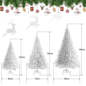 Kunstkerstboom 180 cm (diameter ca. 105 cm), 1,8 m kunstwitte kerstboom met 900 takken, verwijderbaar inklapbaar en moeilijk ontvlambaar, kerstboom met metalen standaard (diameter 