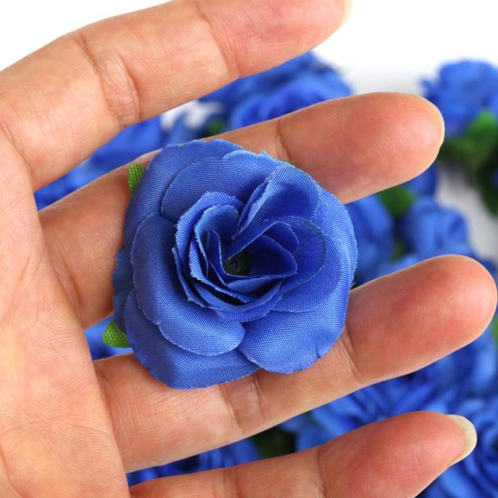 Kunstbloemkoppen, 50 stuks, kunstbloemen, rozen, voor bruiloft, feest, decoratie, doe-het-zelf (diameter 4 cm, blauw)