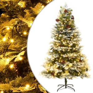 Weihnachtsbaum mit Beleuchtung und Kiefernzapfen Grün 195 cm Christbaum Dekobaum Kunstbaum mit Ständer Tannenbaum Weihnachten Künstlicher Weihnachtsbaum für Weihnachtsdeko