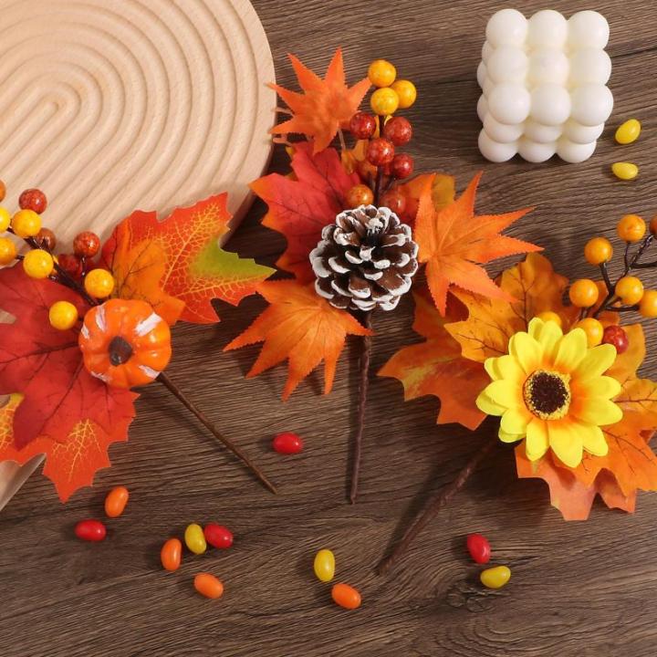 6 stuks kunstherfstbloemen herfstbladeren pompoen kunstdennenappels herfst binnen buiten boeket herfstdecoratie voor herfst oogst Thanksgiving Halloween