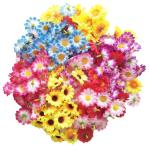 100 Stuks Daisy Bloemhoofdjes, Kunstmatige Bloemhoofdjes, Mini Kleurrijke Zijden Bloemen, Ambachten voor Bruiloften, Feesten, Feesten, DIY Hoofdtooi met Kronen (4 cm, 7 Stijlen)