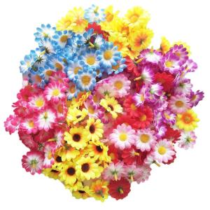 100 Stuks Daisy Bloemhoofdjes, Kunstmatige Bloemhoofdjes, Mini Kleurrijke Zijden Bloemen, Ambachten voor Bruiloften, Feesten, Feesten, DIY Hoofdtooi met Kronen (4 cm, 7 Stijlen)