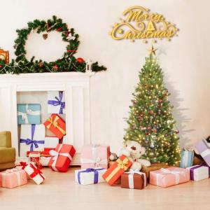 Künstlicher Weihnachtsbaum mit Holz Ständer,Tannenbaum Künstlich mit Beleuchtung,Künstliche Weihnachtsbäume mit 950 Zweigen und 300 Warm LED Licht,für Weihnachts Dekor Innen-