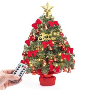 Mini-kerstboom met 30 warmwitte leds, 8 lichtmodi, dennenboom met sterpiek, decoratieve batterij, 40 cm, met afstandsbediening (herbruikbaar)
