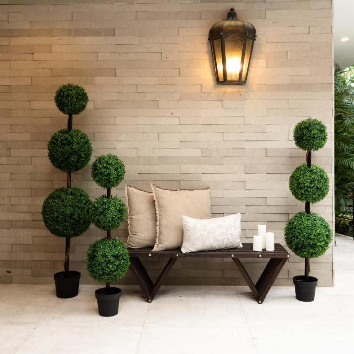 Künstlicher Buchsbaum-Formschnittbaum mit drei Kugeln, 1,2 m (Indoor/Outdoor)