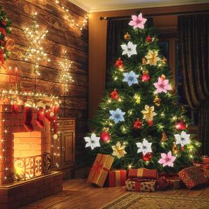 10/20/40pcs Weihnachtsbaum Dekorationen Künstliche Blumen Glitzer Faux Hochzeit Blumen Ornamente Für Weihnachtsbaum Neues Jahr Home Outdoor Dekoration
