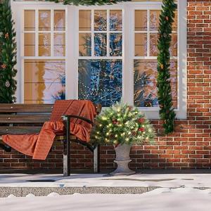 Christmas Planter Filler Outdoor, Pre Lit Christmas Tree Planter Filler, 16 Zoll Outdoor Decoration, Small Light Up Tree for Festive Home Decor, Ideal for and Porches