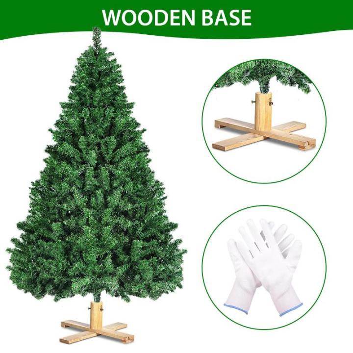 Kerstboom 210 cm (Ø ca. 135 cm), kunstkerstboom groene dennenboom met 1346 takken, 7 FT kerstboom met houten standaard klapsysteem, verwijderbaar inklapbaar en moeilijk ontvlambaa