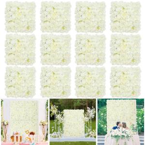 Blumen Wand Hintergrund Rosen Weiß: 3D Floral Panels Künstliche Hochzeit Dekorationen Girlande 1,5 m x 1,1 m für Party Braut Babyparty Hintergrund 12 Packungen