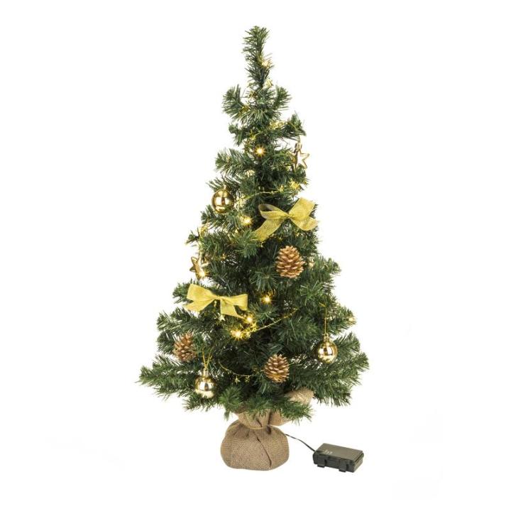 Kunstkerstboom, 75 cm, kerstboom, decoratieve boom, verlicht en gedecoreerd