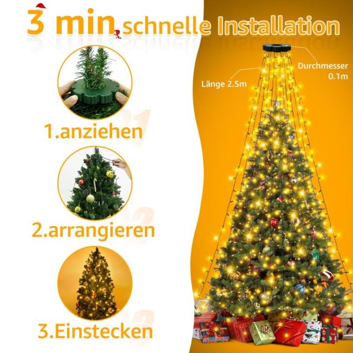 Lichtsnoer kerstboom 2,5 m, 300 leds, lichtketting voor buiten en , 12 strengen met ringtimer, 8 modi, waterdichte kerstverlichting voor buiten, 150 cm, 180 cm, 240 cm boom (warmwi