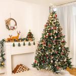 Kunstkerstboom met verlichting, witte sneeuw, led-dennenboom voor kerstdecoratie, 210 cm