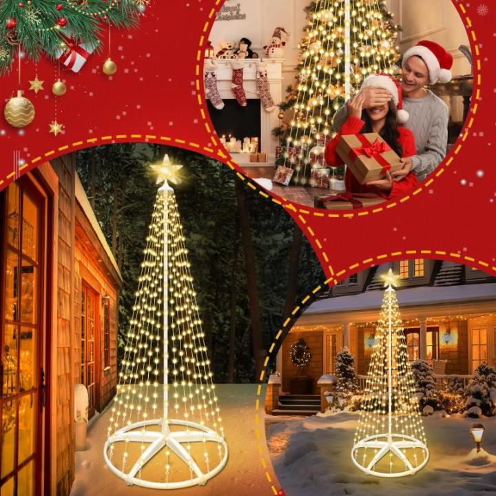 2,28 m, kerstboom, metaal, grote kegelvorm, 8 verlichtingsmodi, timer, afstandsbediening voor binnen en buiten, kerstdecoratie (warm wit)