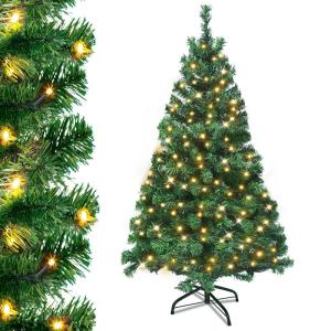 180cm PVC Kunstkerstboom Kerstboom met LED, met metalen standaard, voor Kerstdecoratie, Groen