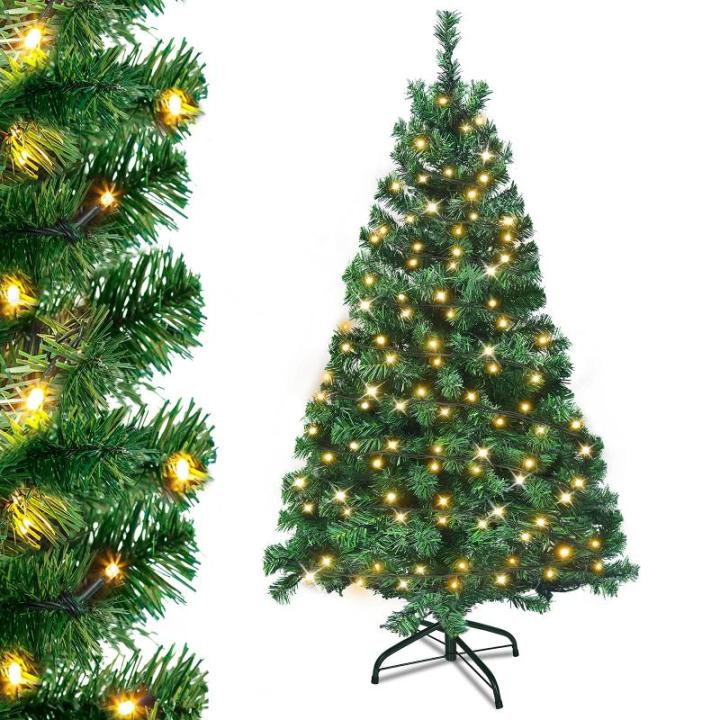 Kunstkerstboom, dennenboom met verlichting, 250 leds, warm wit, incl. metalen standaard, 570 takken, pvc-kerstboom voor kerstdecoratie, herbruikbaar, 180 cm, groen pvc + led