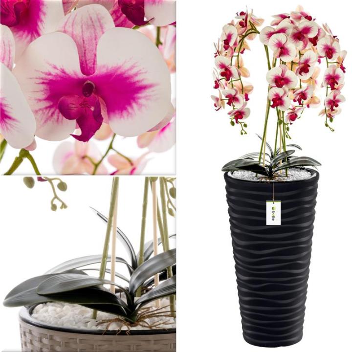 Künstliche Orchidee Kaskaden Blumenstrauß Creme und Rosa im Topf Anthrazit H 115 cm Heimbüro Dekoration, Kunstpflanze Orchidee, Kunstblume, Künstliche Orchidee im Topf