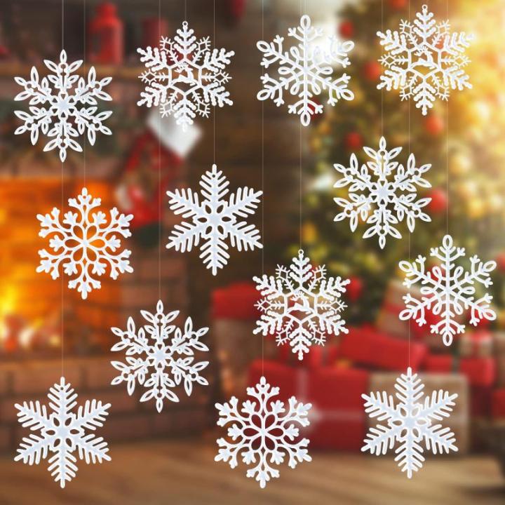 20 stuks sneeuwvlokken kerstboomdecoratie, kerstboomversiering, sneeuwvlokken, witte sneeuwvlokken, kerstboomversiering, hangende ornamenten voor kerstdecoratie