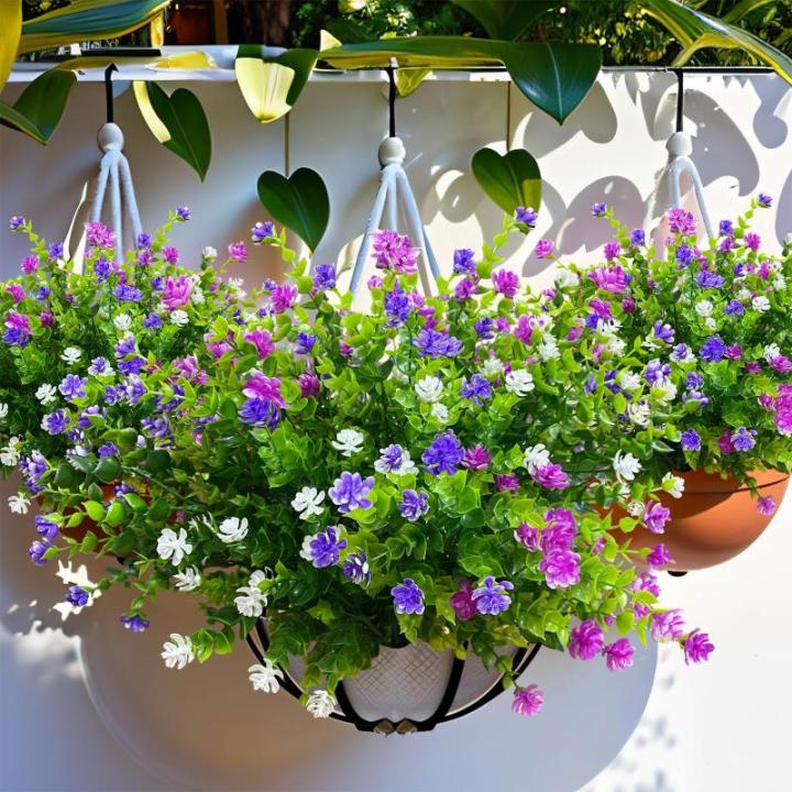 8 bundels , outdoor, weerbestendig, zoals echt, kunstplanten, uv-bestendige balkonplanten, plastic bloemen voor buiten, balkon, balkonbak, tuin, binnen en buiten
